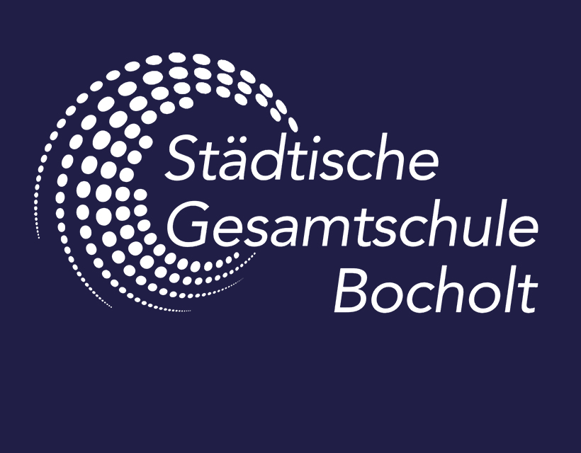 Logo der Städtischen Gesamtschule Bocholt, weiß auf blau