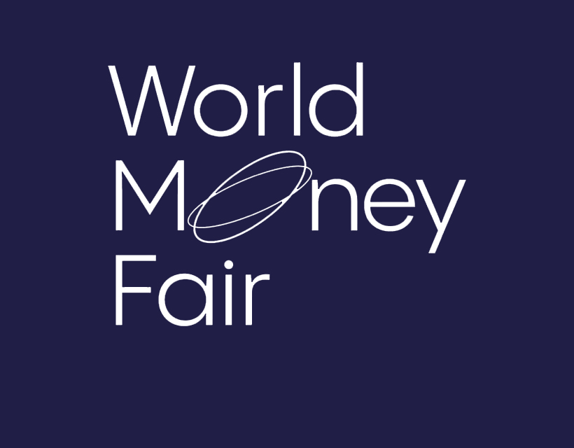 Logo der Messe World Money Fair, weiß auf blau